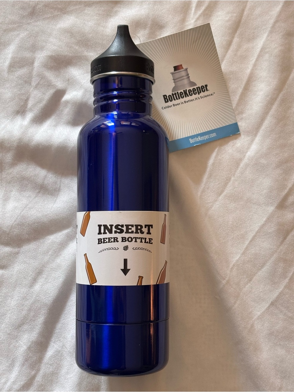 BottleKeeper Standard 12oz Bottle Keeper Beer Blue Metal Koozie NWT